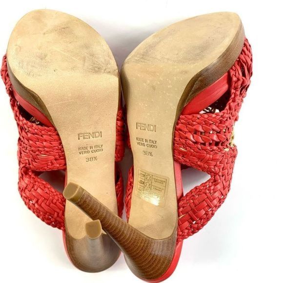 FENDI NWB Women’s 38.5 US 8 Red/Cream Leather Open Toe/back SlipOn Slide Sandal - Picture 10 of 13